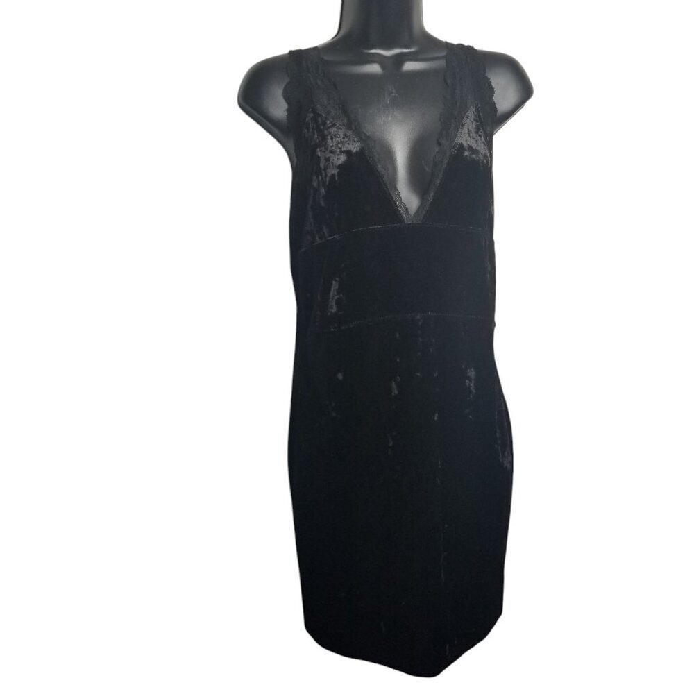 Women's Black Velvet Babydoll Vamp Renaissance Lace Slip Dress Sz S